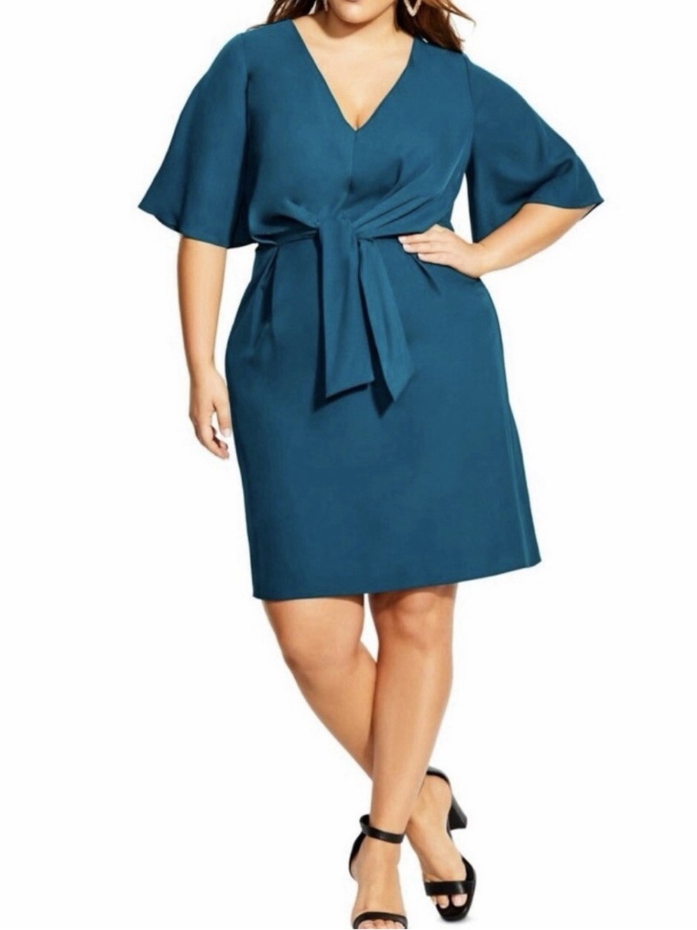 City Chic Teal V-Neck Tie-Waist Midi Dress (005)